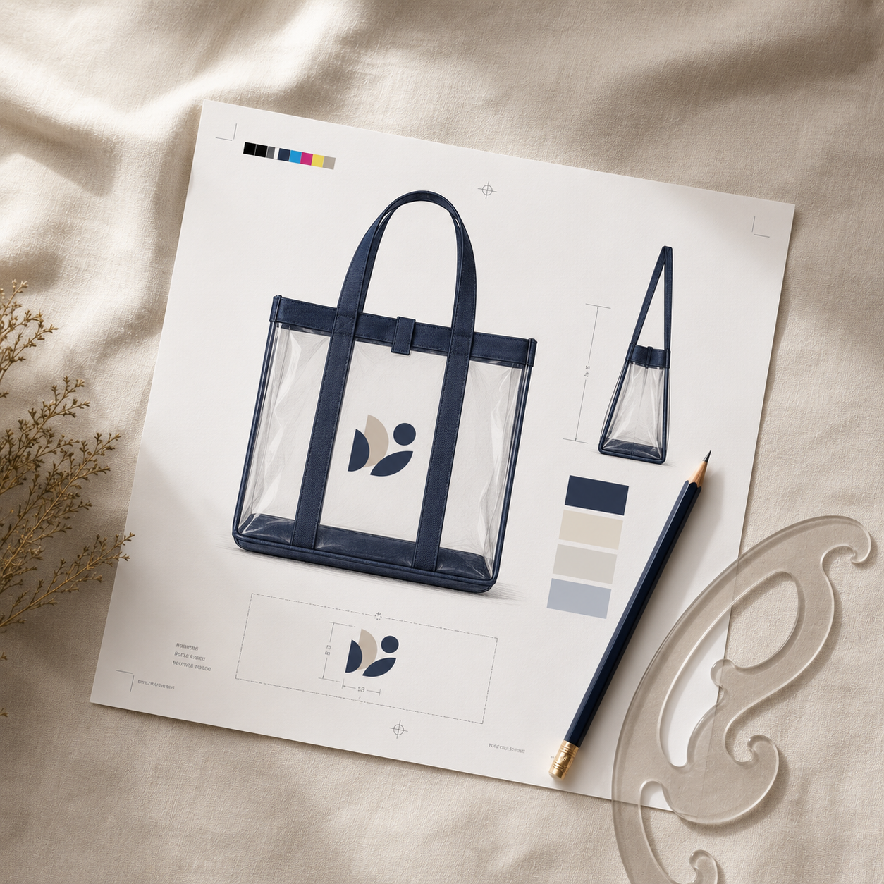 Designer mockup proof sheet of a clear tote bag